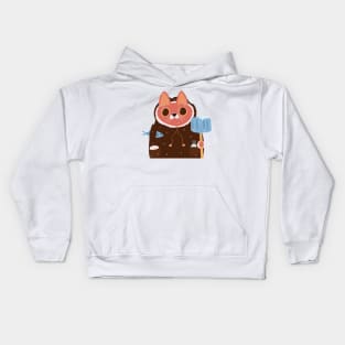 Red-haired Cat in a jacket with a shovel under the snow Kids Hoodie